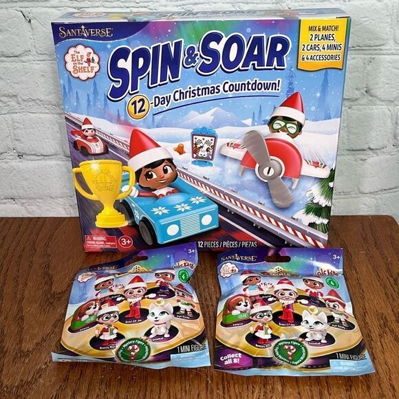 Elf on the Shelf Spin & Soar 12 day Advent Calendar & 2 Mini figure Elf Pets NIB - Picture 1 of 4